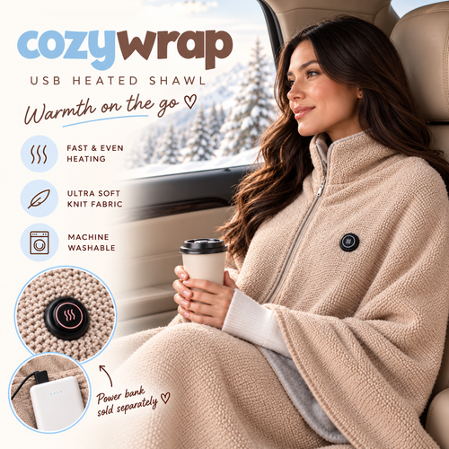 CozyWrap™ Wearable USB Heated Blanket Shawl – 3 Adjustable Heat Levels