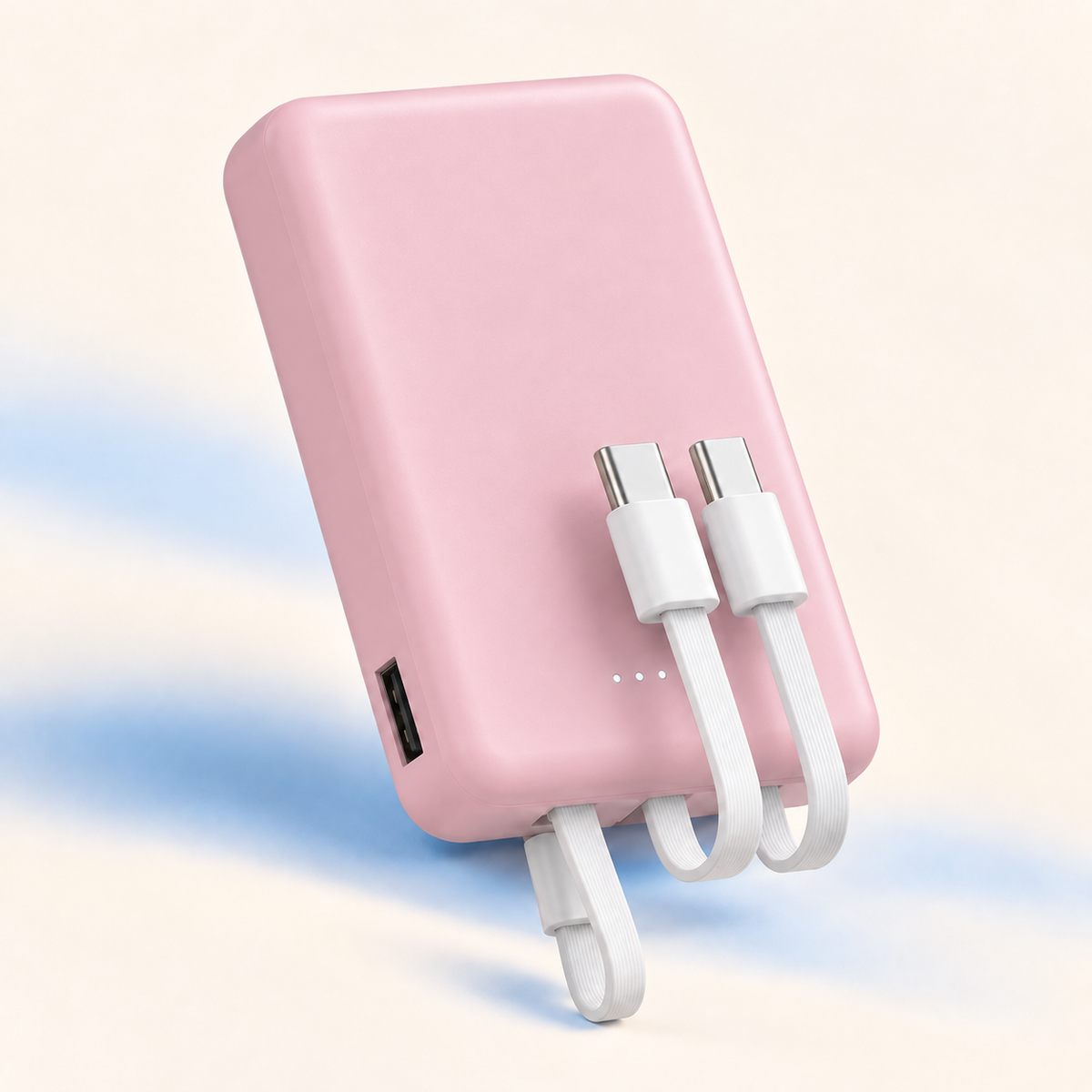 CozyWrap mini power bank in Blush Pink with three built-in charging cables