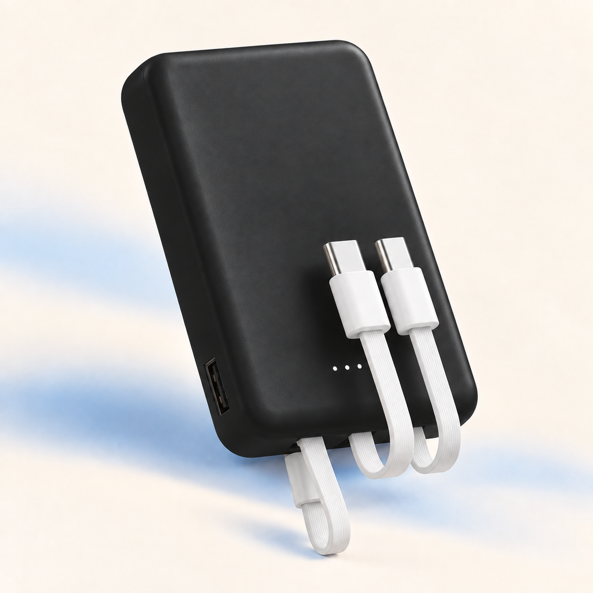 CozyWrap mini power bank in Midnight Black with three built-in charging cables
